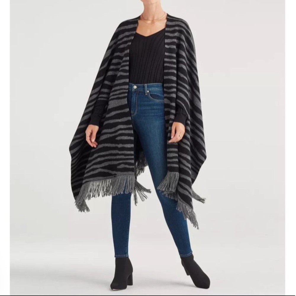Fringe Zebra Poncho Wrap